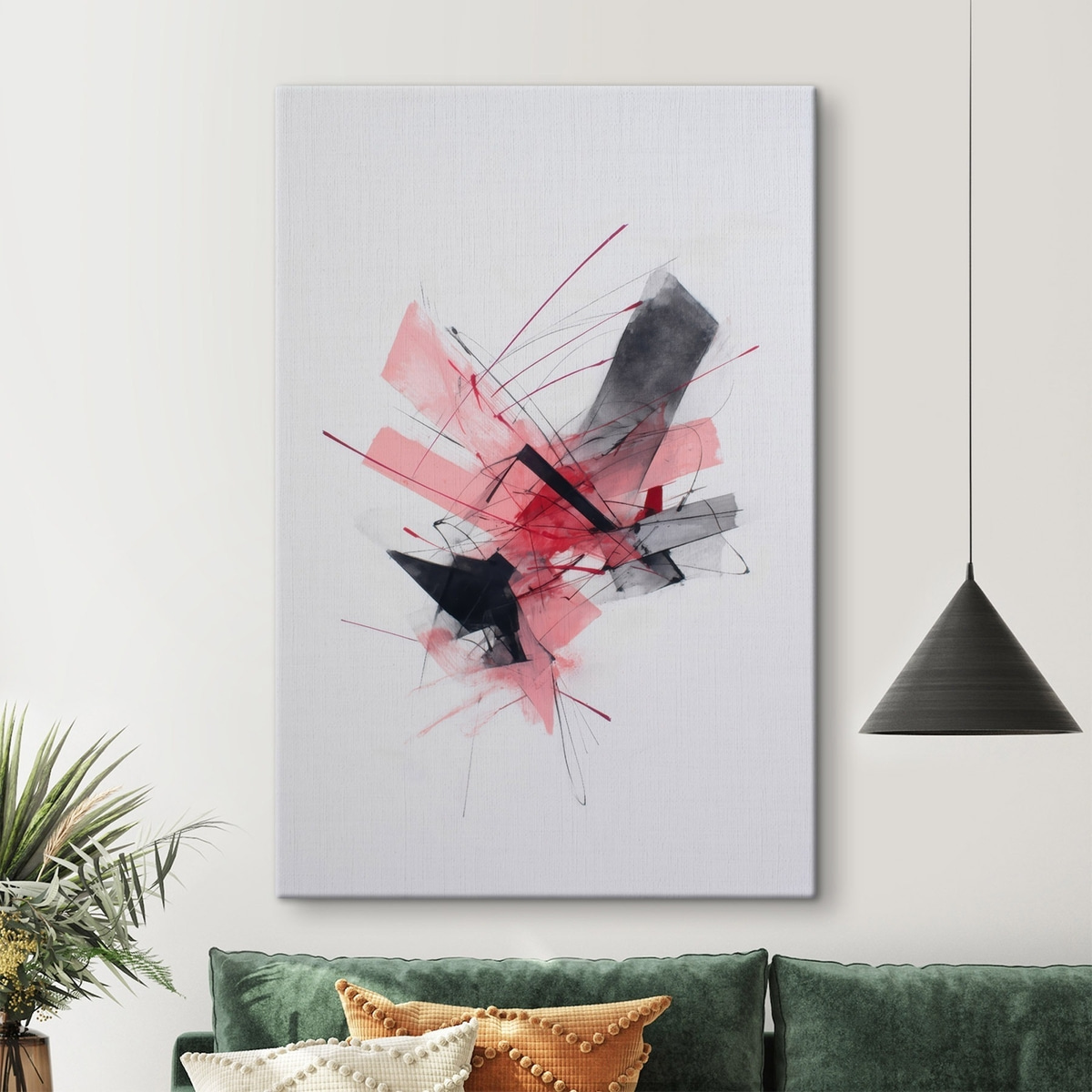 Absztrakt rózsaszín-fekete formák — lakásbelső 1