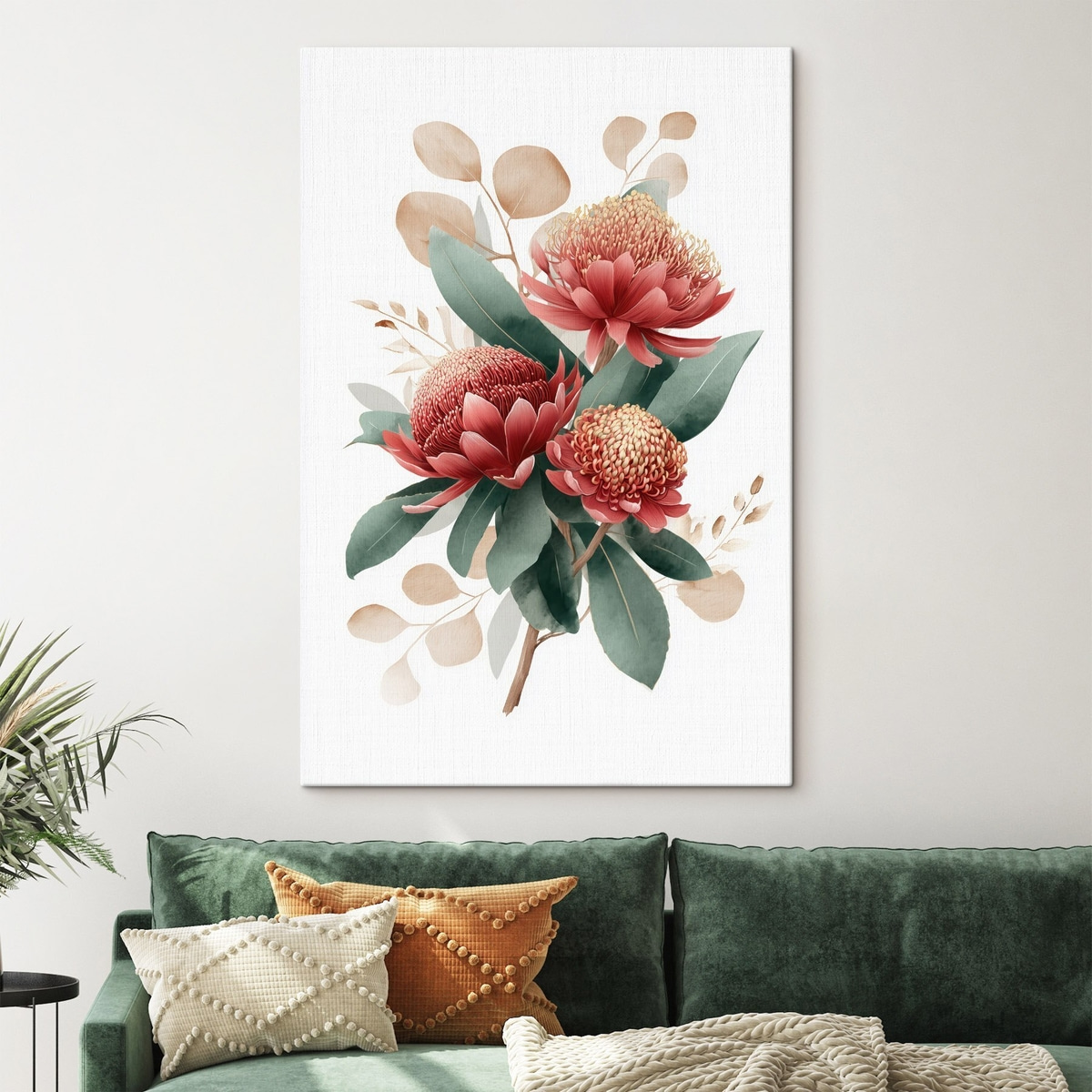 Kifejező protea-csokor — lakásbelső 1