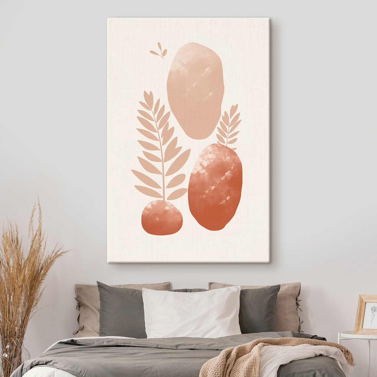 Terrakotta kövek és levelek — lakásbelső 1