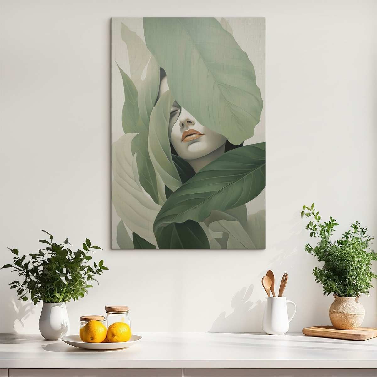 Szürrealista lány lombok között — lakásbelső 1