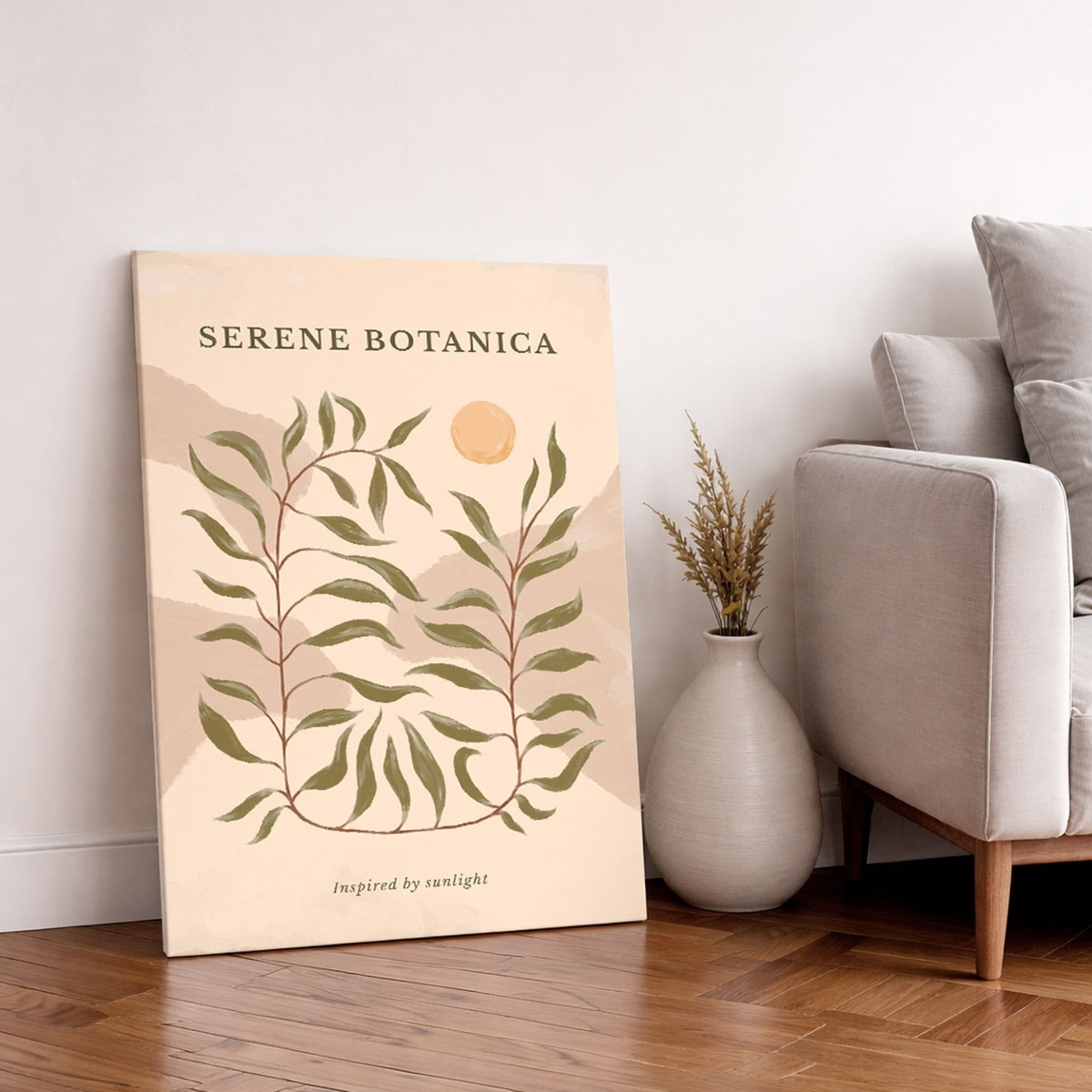 Botanikus kompozíció felirattal — lakásbelső 1
