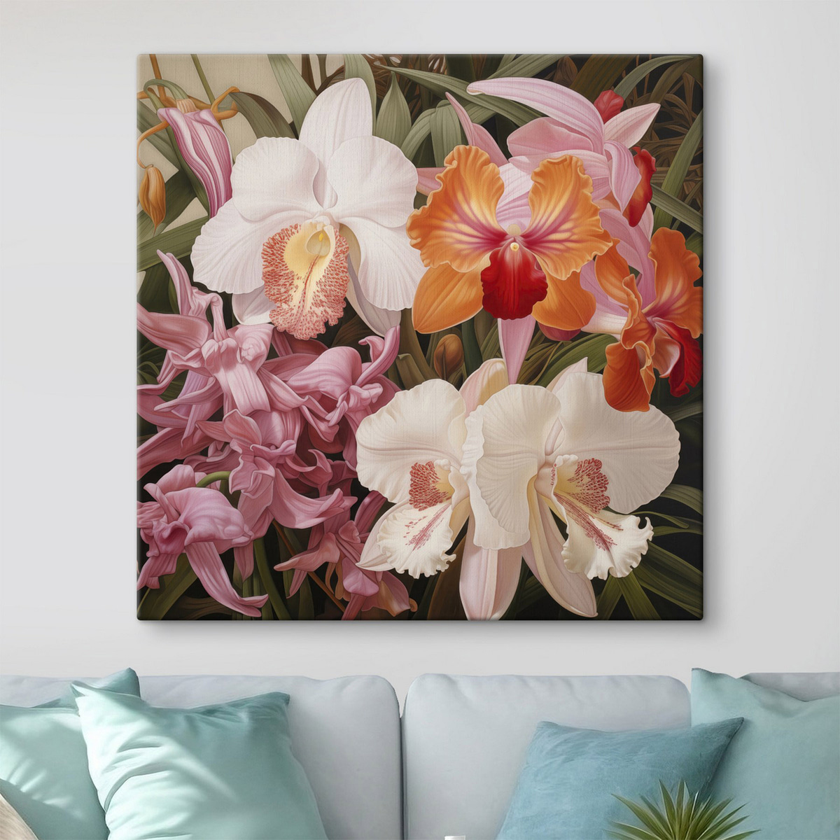 Trópusi virágok orchideákkal — lakásbelső 1