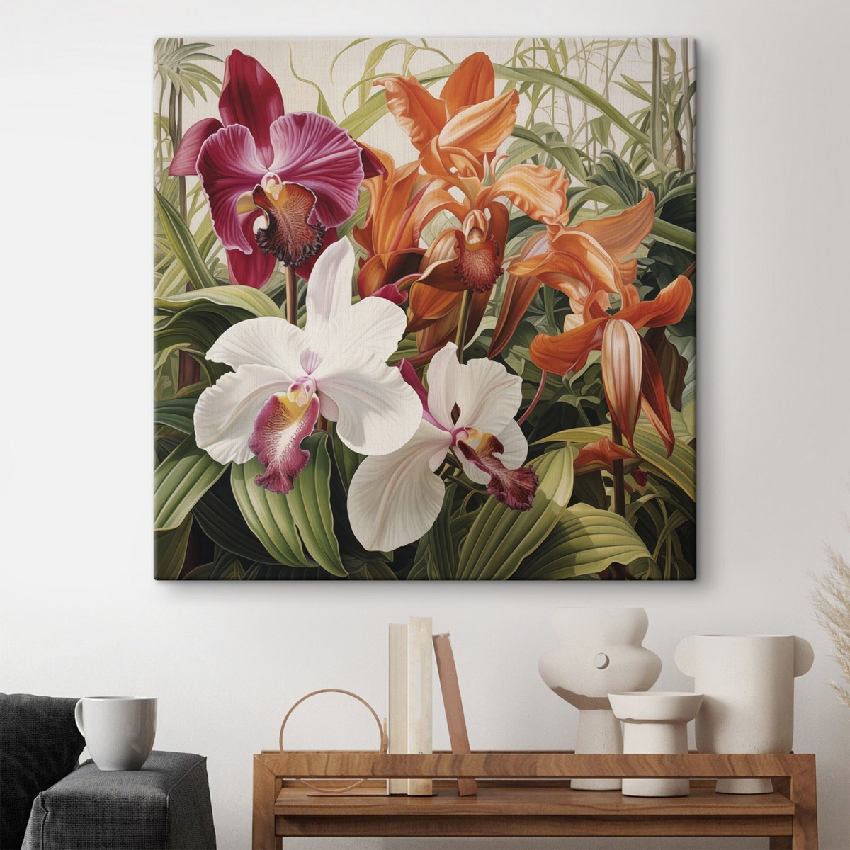 Trópusi virágok orchideákkal — lakásbelső 1