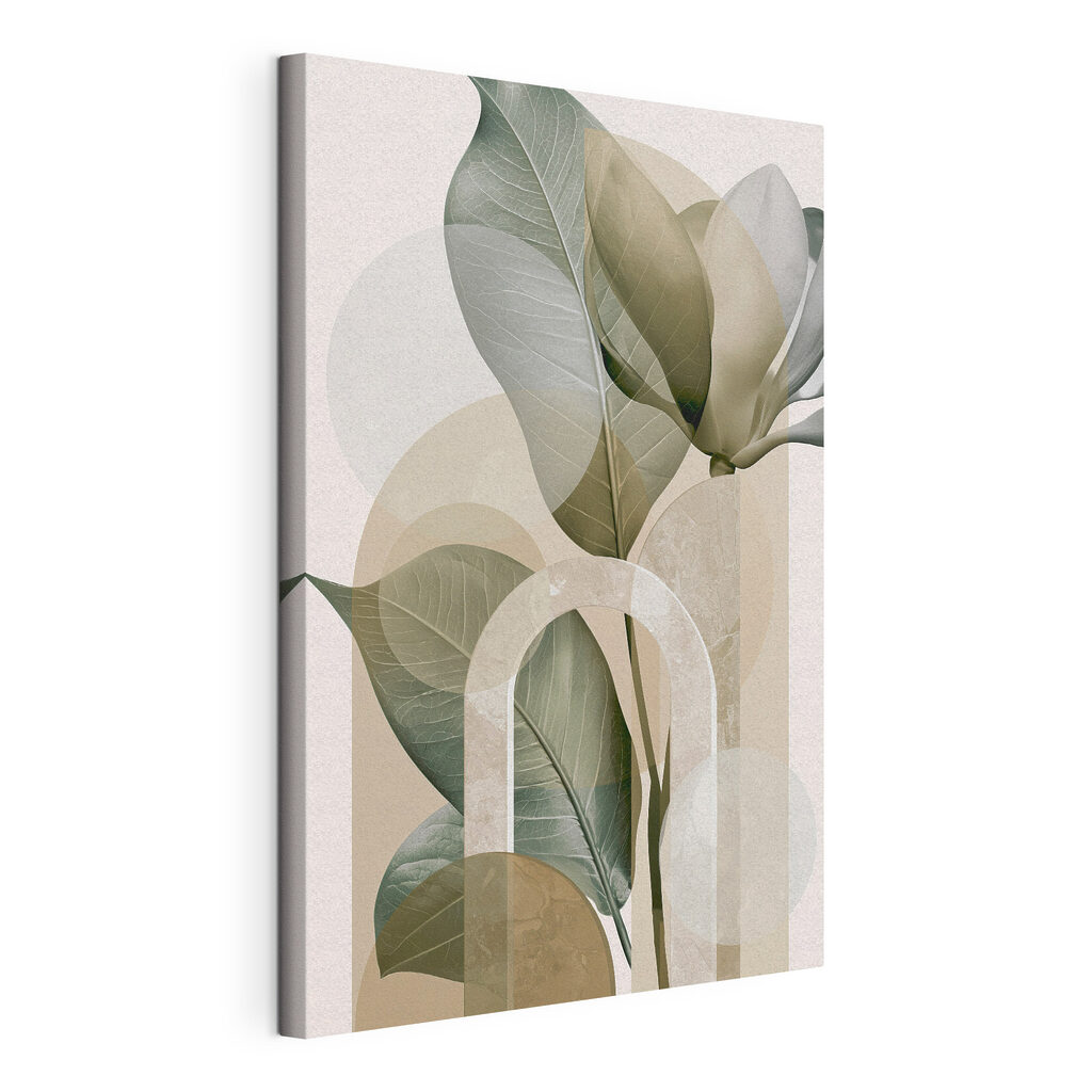 Zöld levelek halvány ívekkel, kifeszített vászon körbefutó széllel