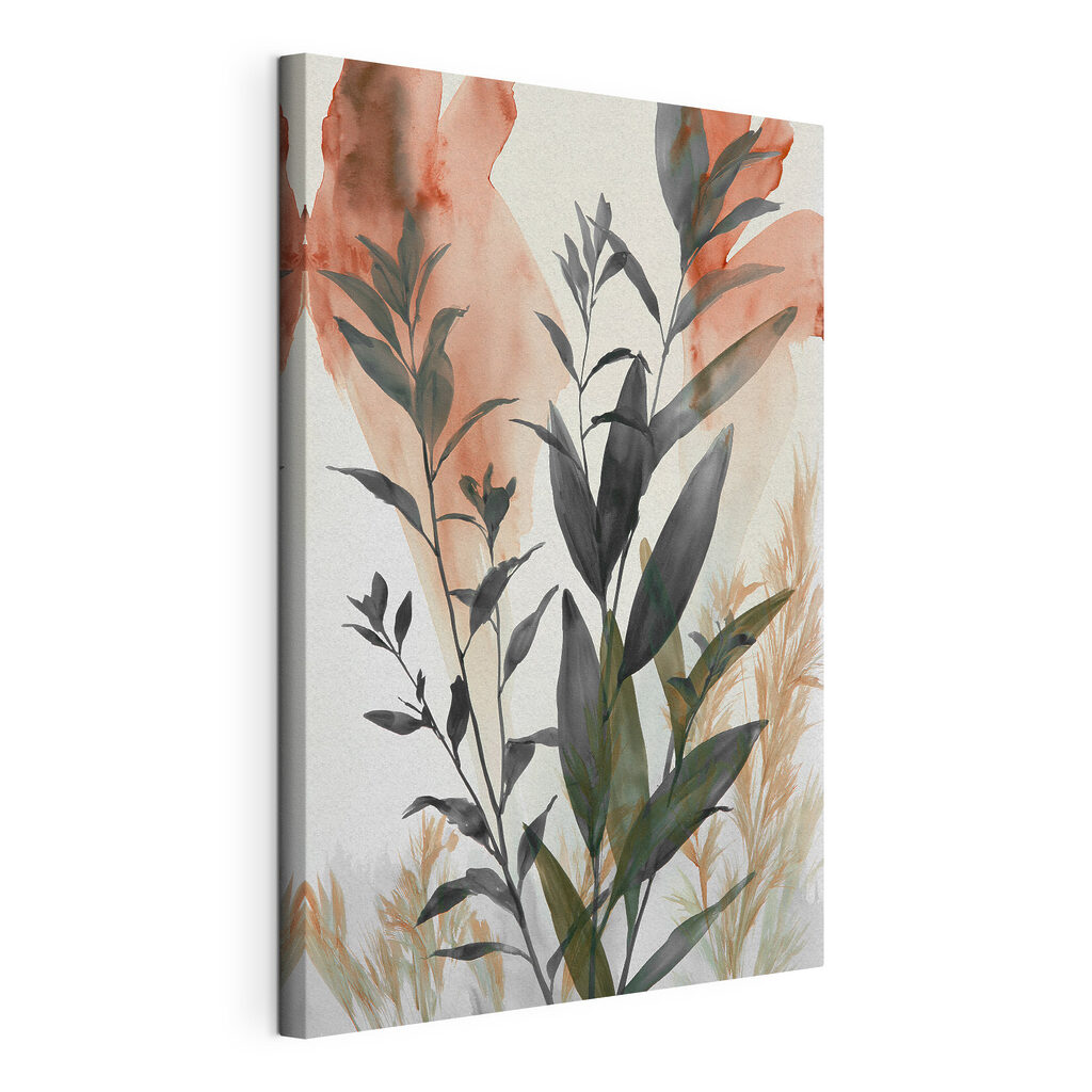 Sötét levelek rózsaszínben, kifeszített vászon körbefutó széllel