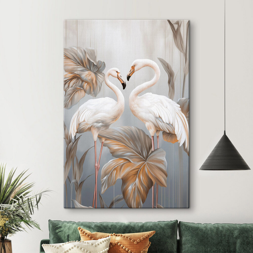 Fehér flamingók levelek között — lakásbelső 2