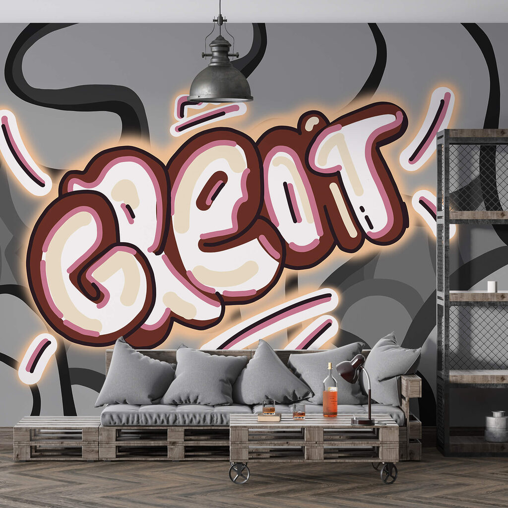 Nagy graffitifelirat — lakásbelső 1