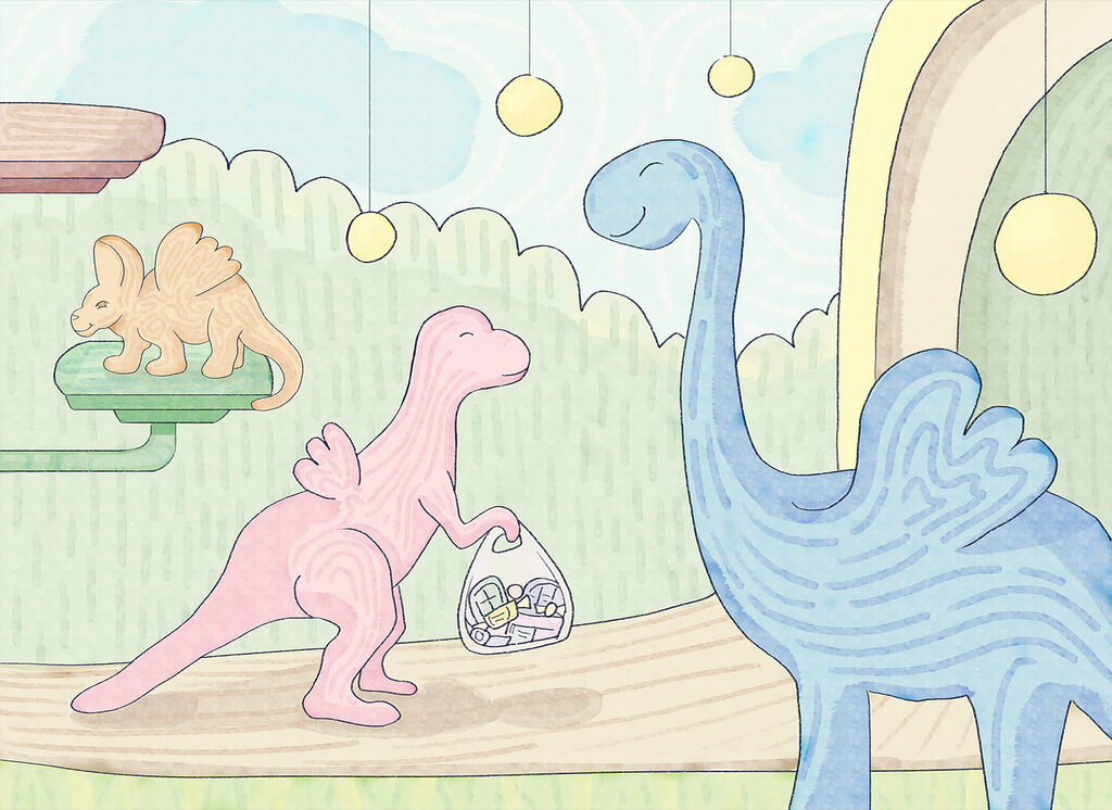 Dinoszauruszok pasztellvilágban — teljes motívum