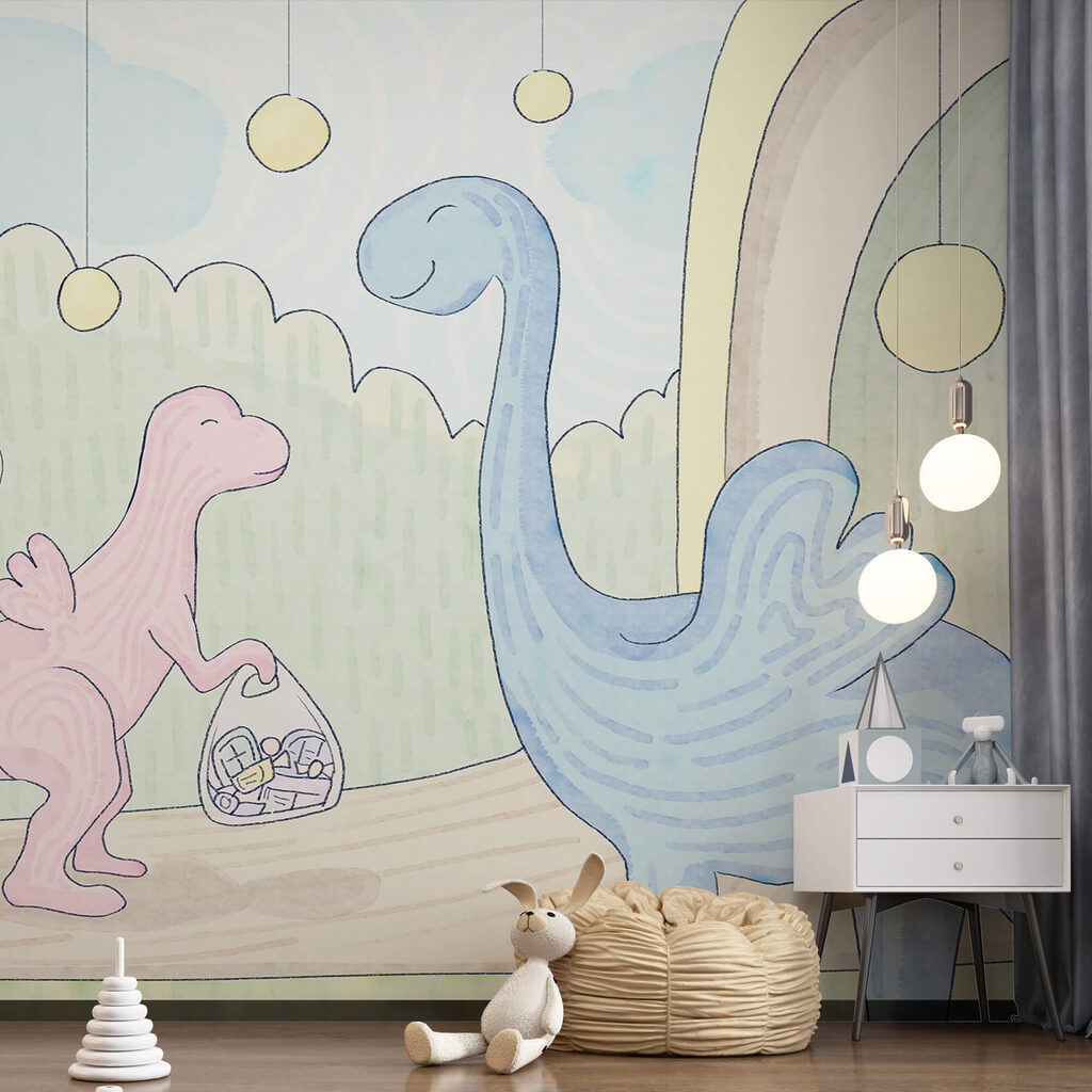 Dinoszauruszok pasztellvilágban — lakásbelső 1