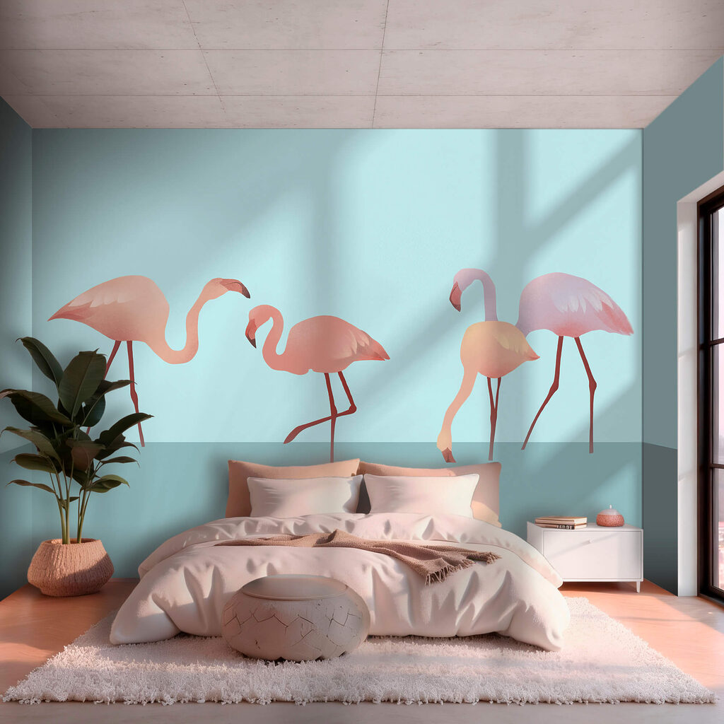 Flamingók türkizen — lakásbelső 1