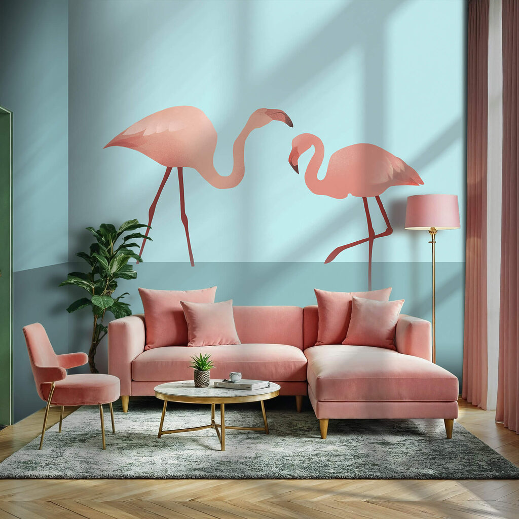 Flamingók türkizen — lakásbelső 2