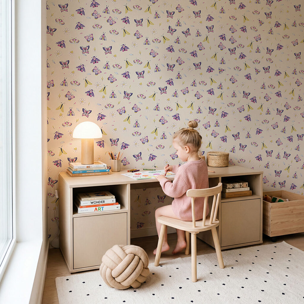 Pillangók finom ismétlésben — lakásbelső 2