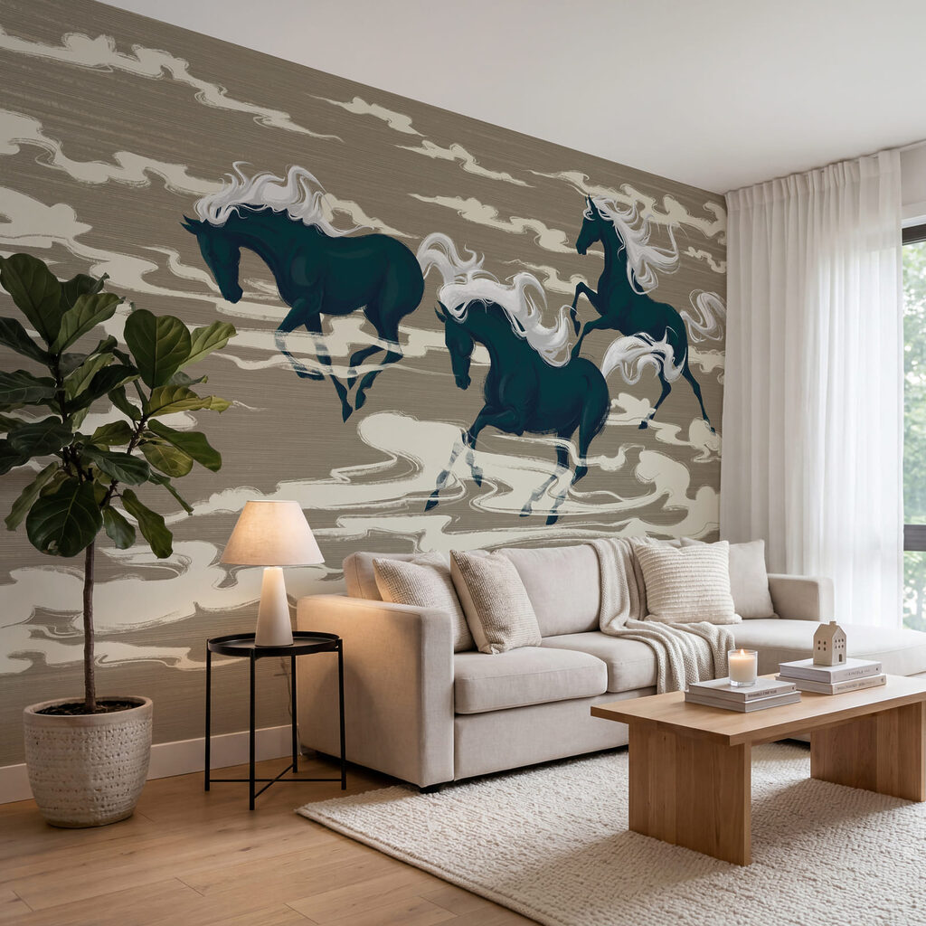 Lovak stilizált felhők között — lakásbelső 2
