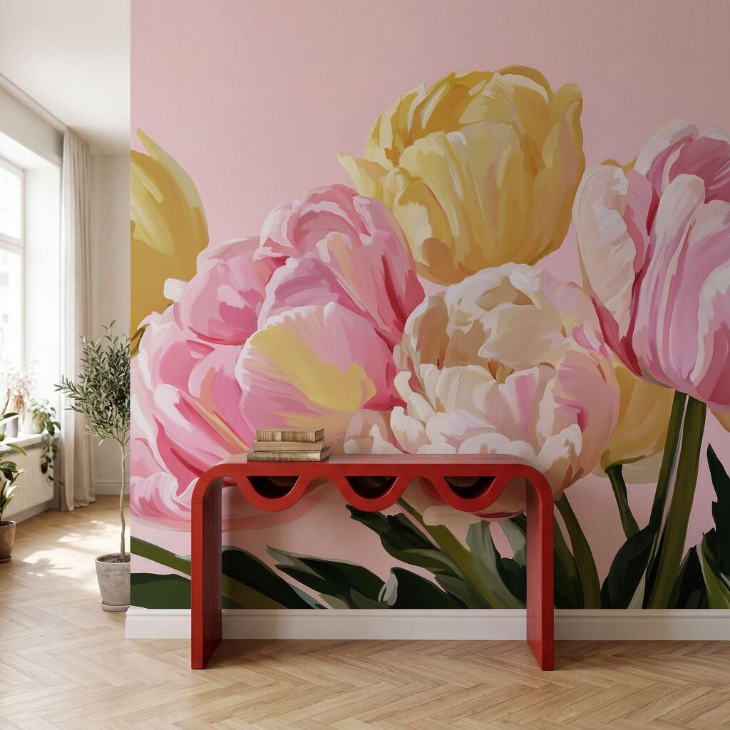 Egy csokor tulipán egy belső térben