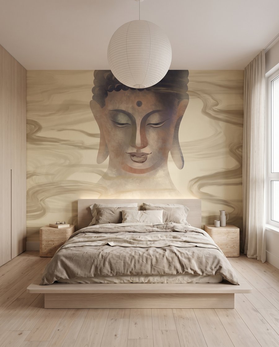 Buddha arany áramlatok között — lakásbelső 2