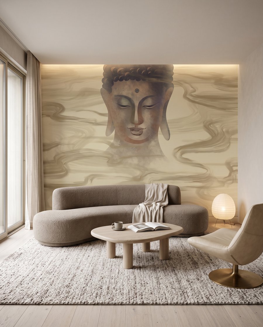 Buddha arany áramlatok között — lakásbelső 3