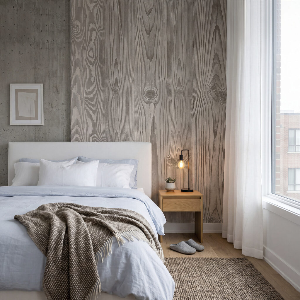 Fanerezet világos sávokban — lakásbelső 2