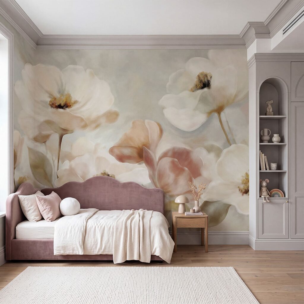 Krémfehér virágok ecsetvonásokkal — lakásbelső 4