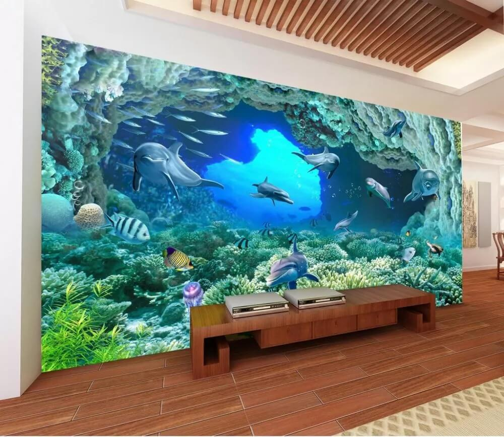 Delfinek korallbarlangban egy belső térben