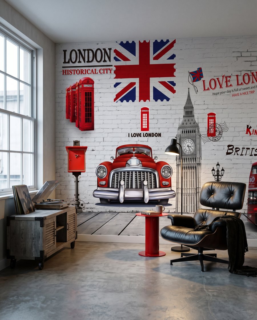 London piros kiemelésekkel egy belső térben