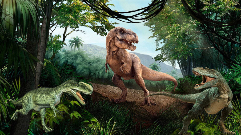 Dinoszauruszok erdei sziklán — teljes motívum