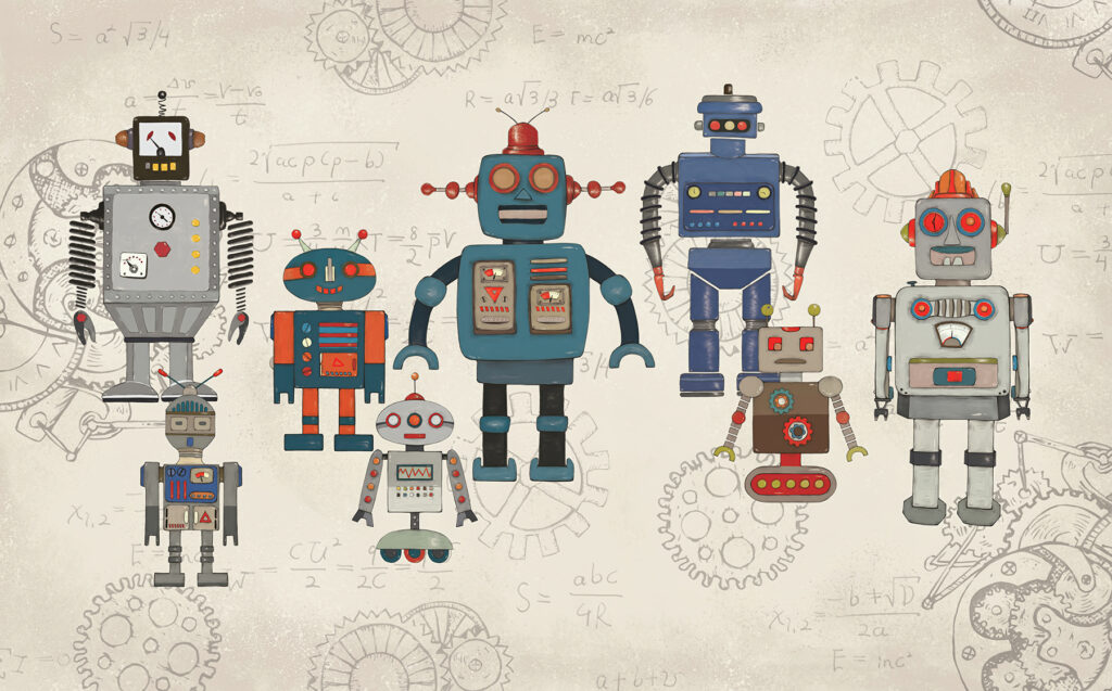 Robotok régi tervrajzokon — teljes motívum