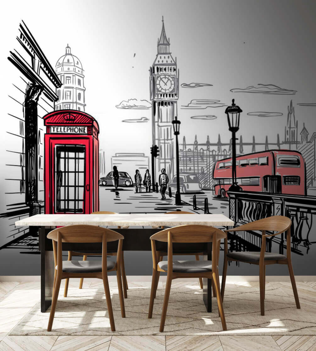 Piros londoni utcák egy belső térben