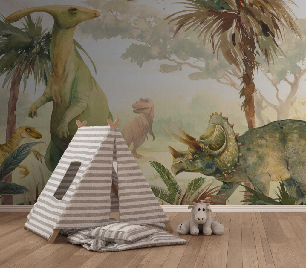 Dinoszauruszok lágy akvarellben — lakásbelső 1