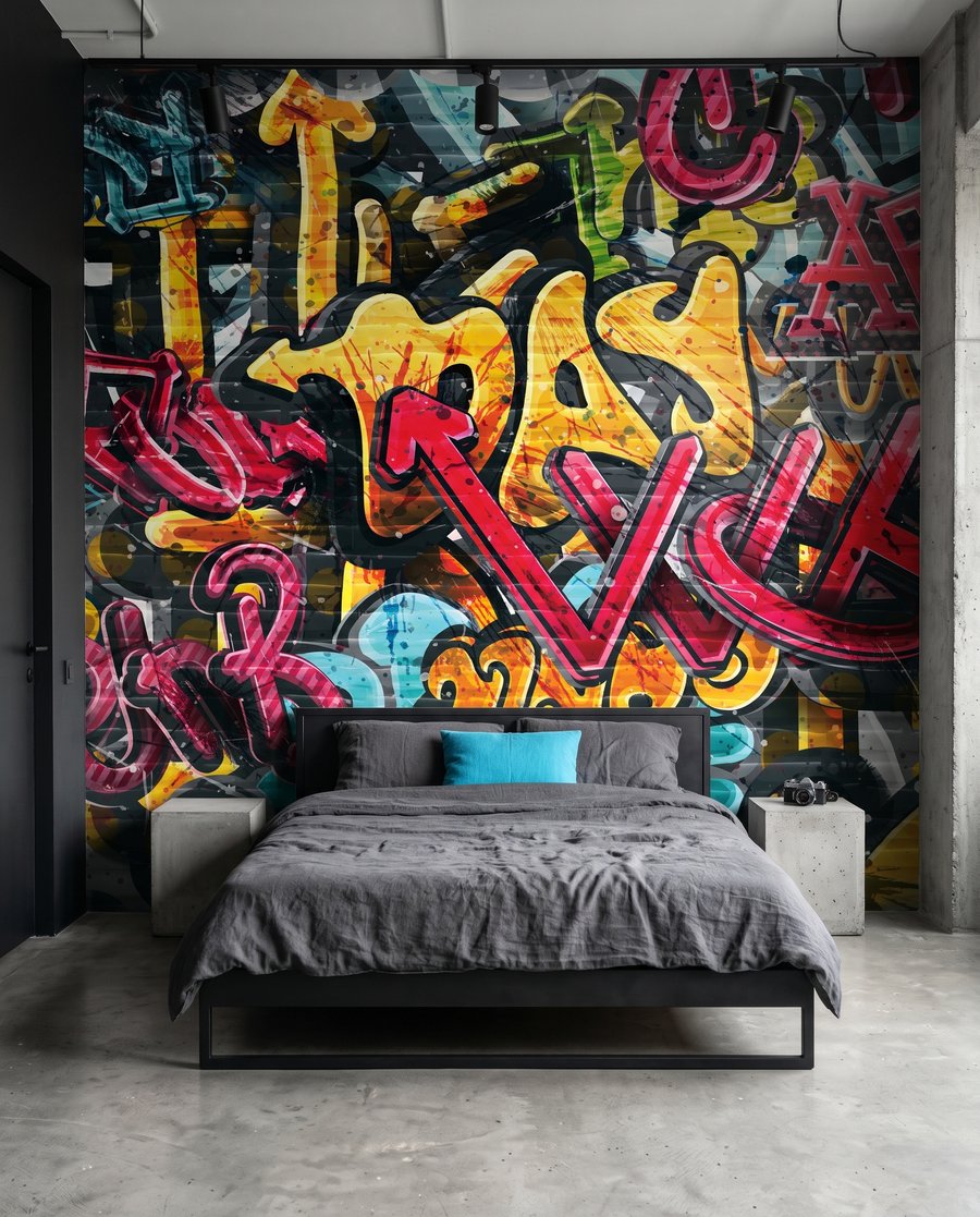 Graffitikkel teli fal — lakásbelső 2