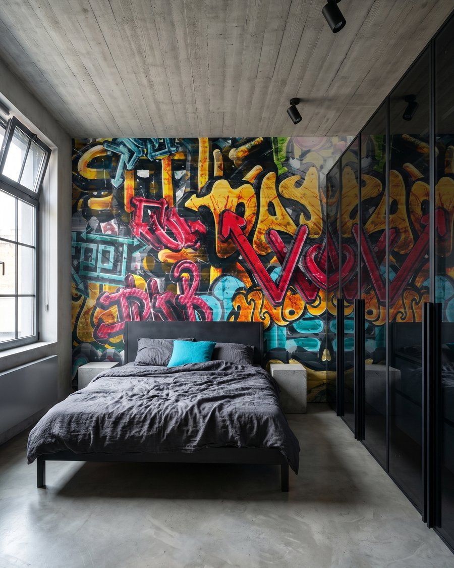 Graffitikkel teli fal — lakásbelső 9
