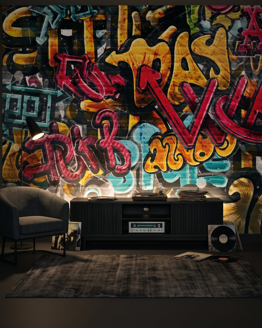 Graffitikkel teli fal — lakásbelső 6
