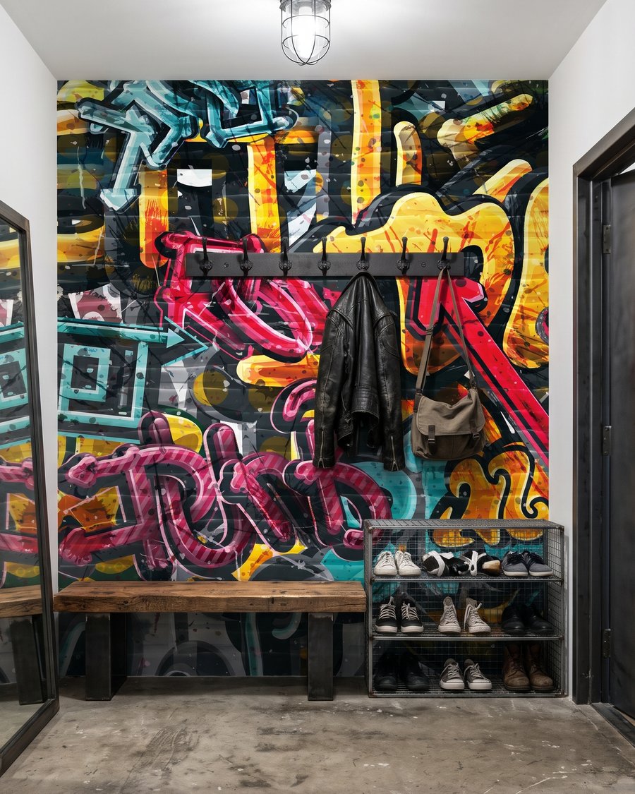 Graffitikkel teli fal — lakásbelső 7