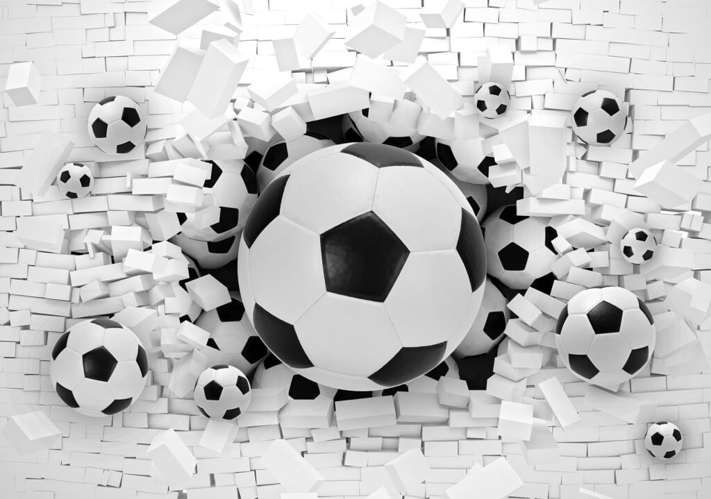 Futballabdák fehér falon át — teljes motívum