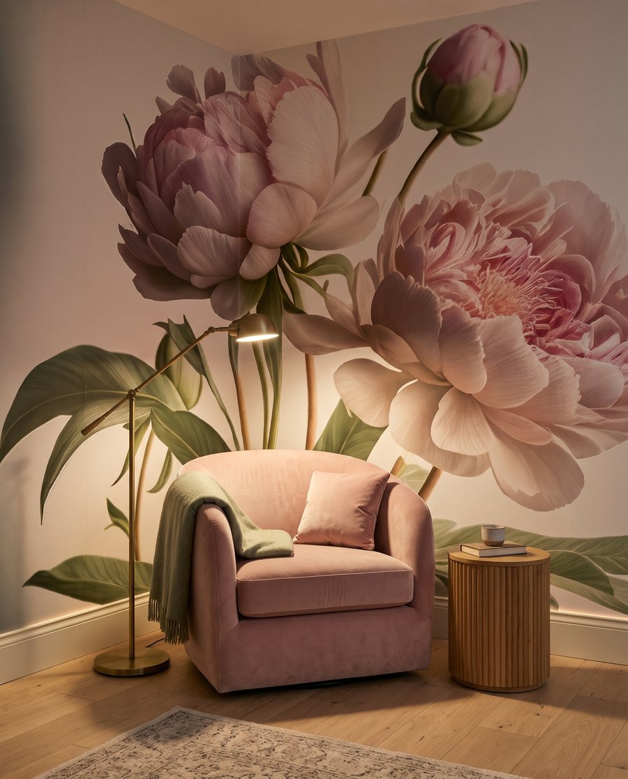 Két bazsarózsa szárakon — lakásbelső 3