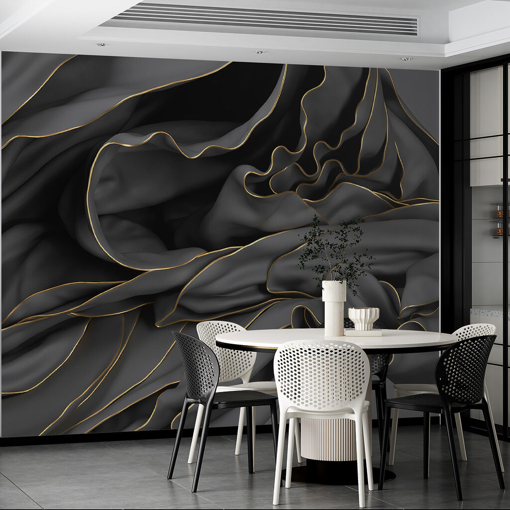 Sötét redők aranyszegélyekkel — lakásbelső 5