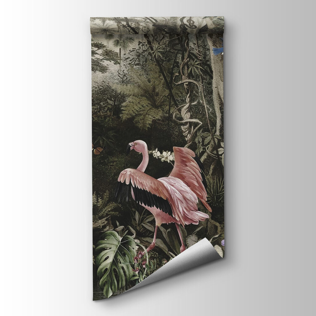 Flamingók régi fatörzsek között — termékábrázolás