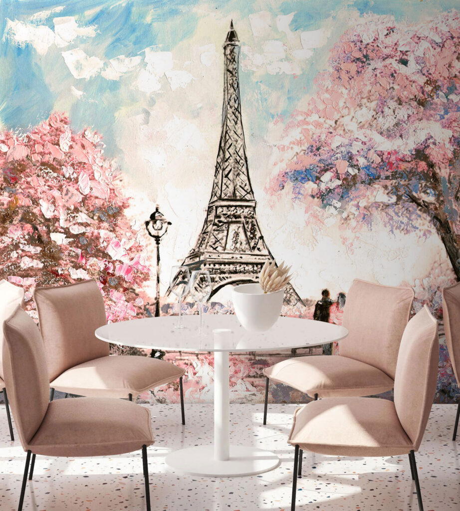 Eiffel-torony virágzó fák között — lakásbelső 3