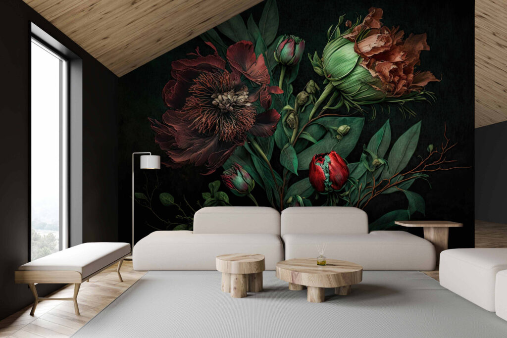 Rozsdavörös bimbók árnyékban — lakásbelső 2