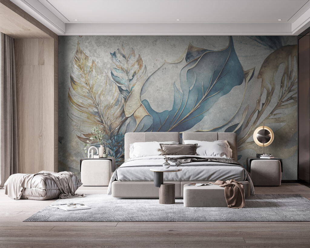 Kék levelek díszvonalakkal — lakásbelső 1