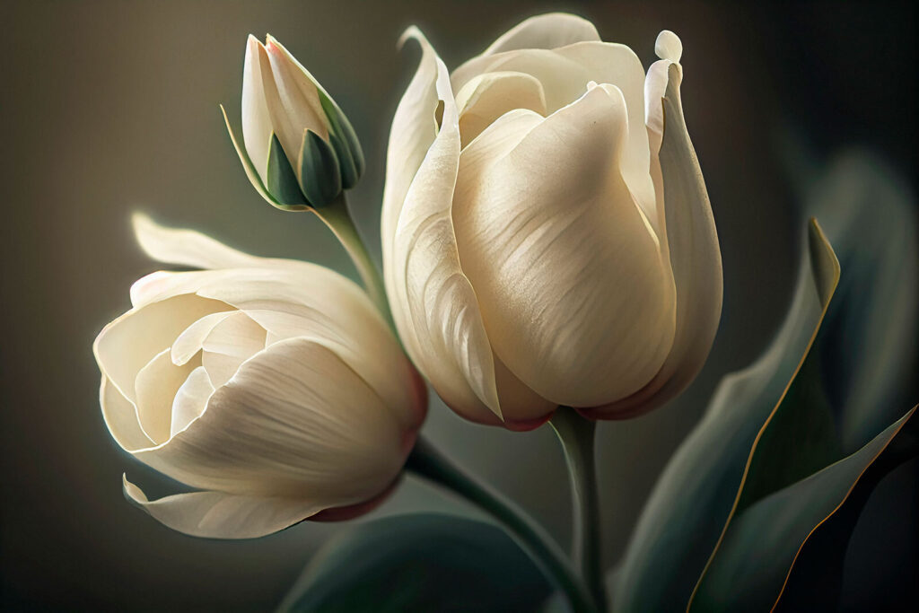 Krémfehér tulipánok árnyékban — teljes motívum