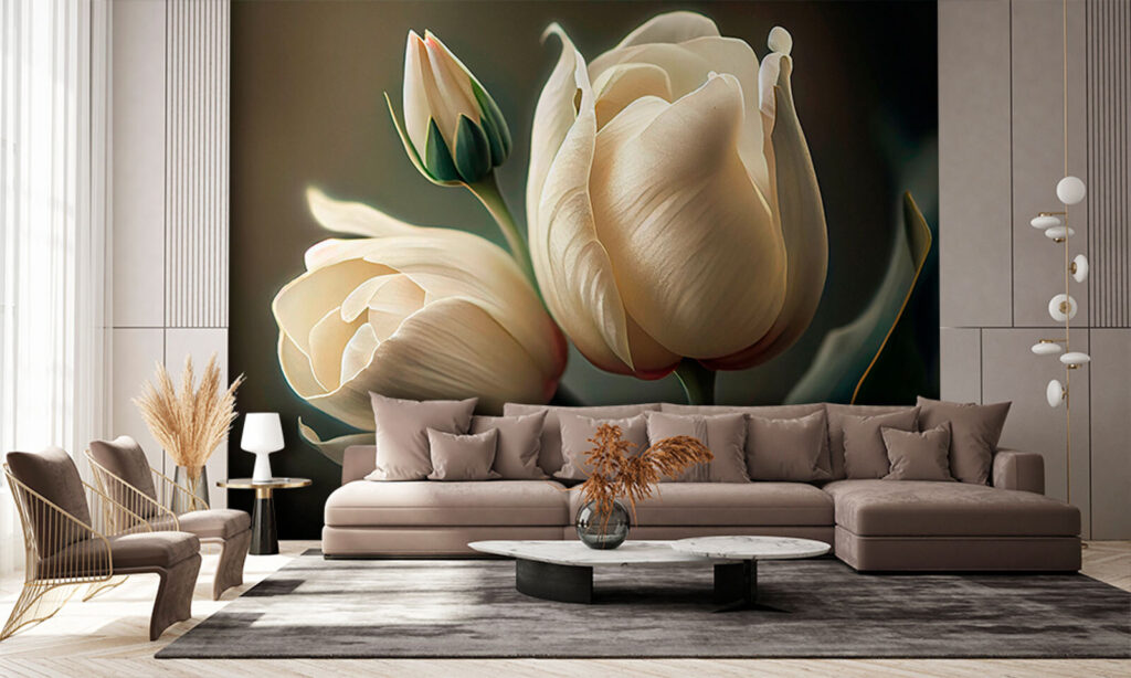 Krémfehér tulipánok árnyékban — lakásbelső 2