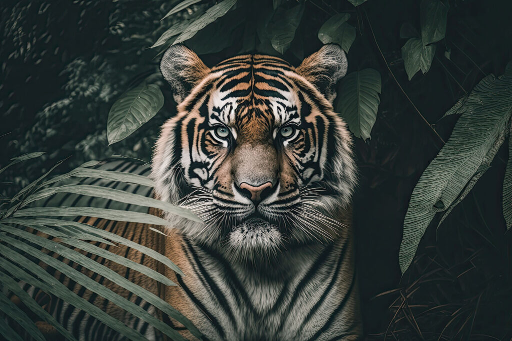 Tigris sötét levelek között — teljes motívum