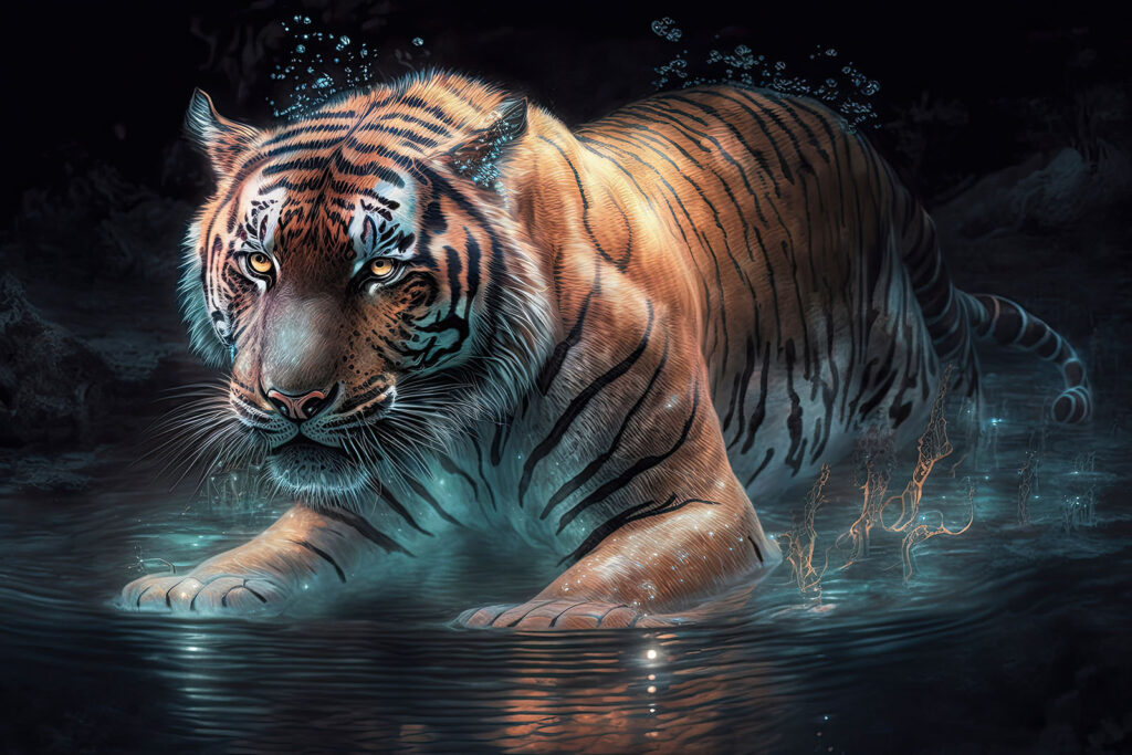 Tigris átgázol a vízen — teljes motívum