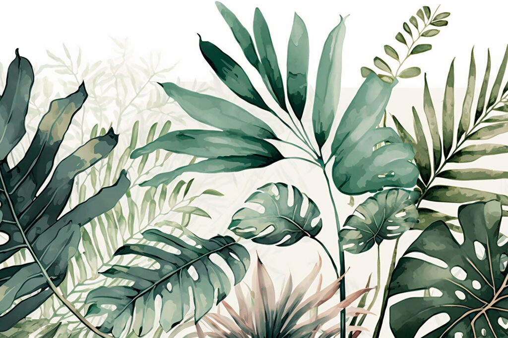 Monstera zöld akvarellben — teljes motívum