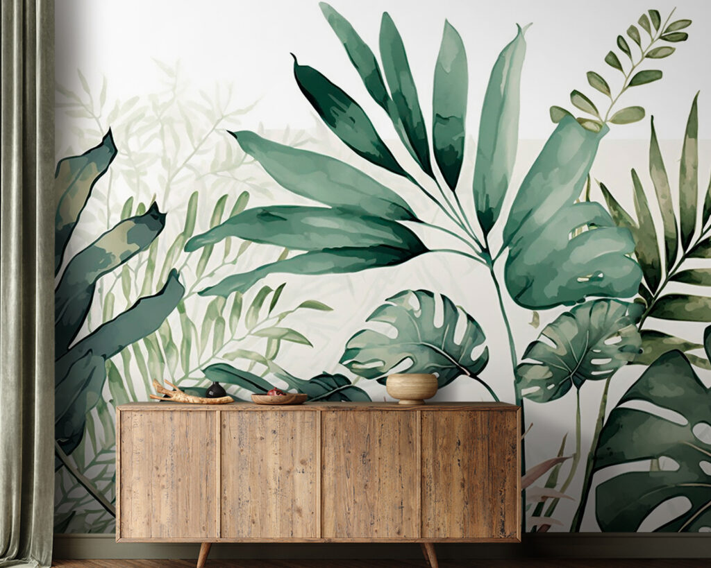 Monstera zöld akvarellben — lakásbelső 2