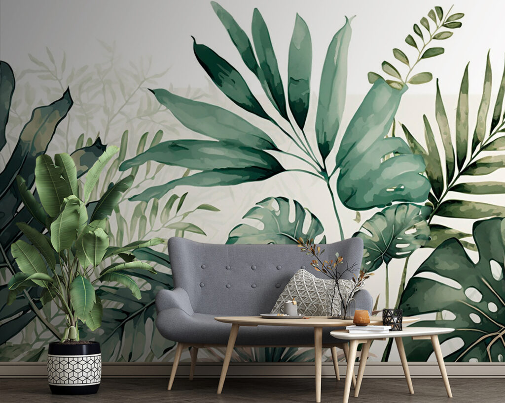 Monstera zöld akvarellben — lakásbelső 1