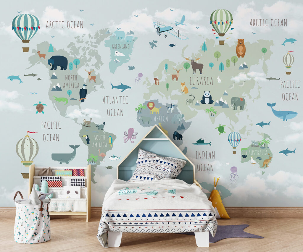 Állatos világtérkép hőlégballonokkal — lakásbelső 4