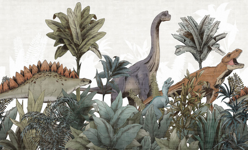 Dinoszauruszok pálmalevelek között — teljes motívum