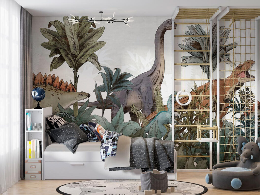 Dinoszauruszok pálmalevelek között — lakásbelső 1