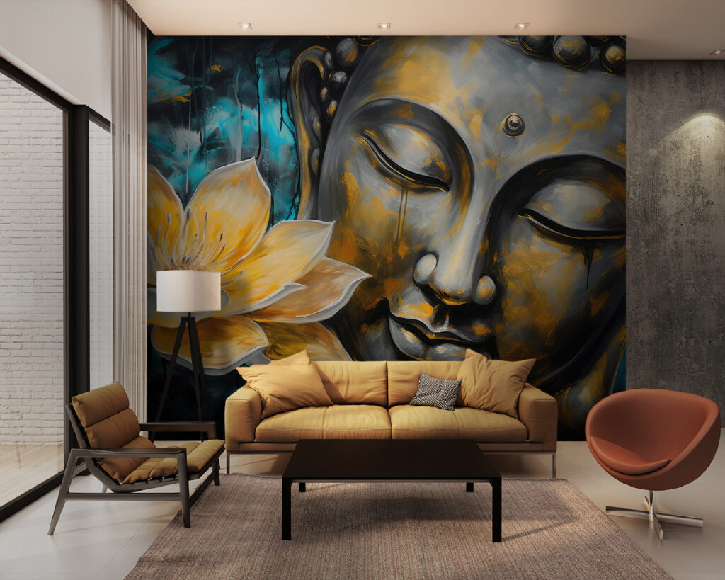 Buddha arany lótusszal — lakásbelső 1